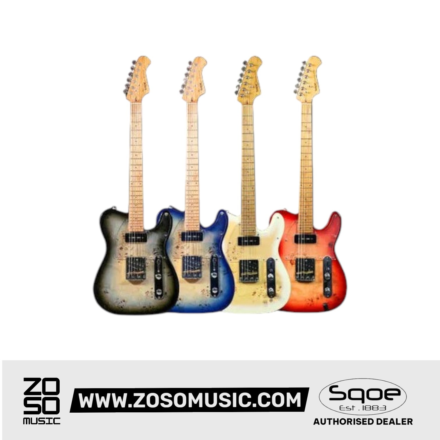 SQOE SETL550 Burl Mahogany with Roasted Maple Fretboard Telecaster Electric Guitar | Zoso Music Sdn Bhd