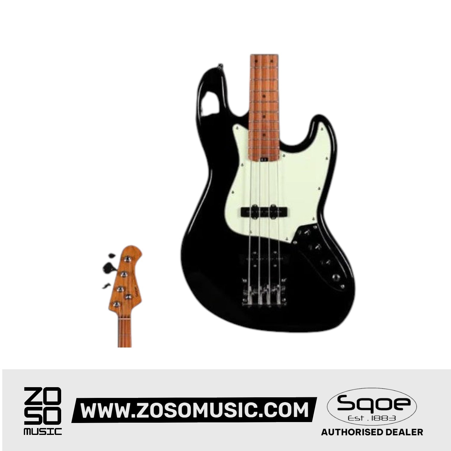 SQOE SJB600 4-Strings Jazz Bass Guitar, Roasted Maple Neck, Rosewood Fretboard
