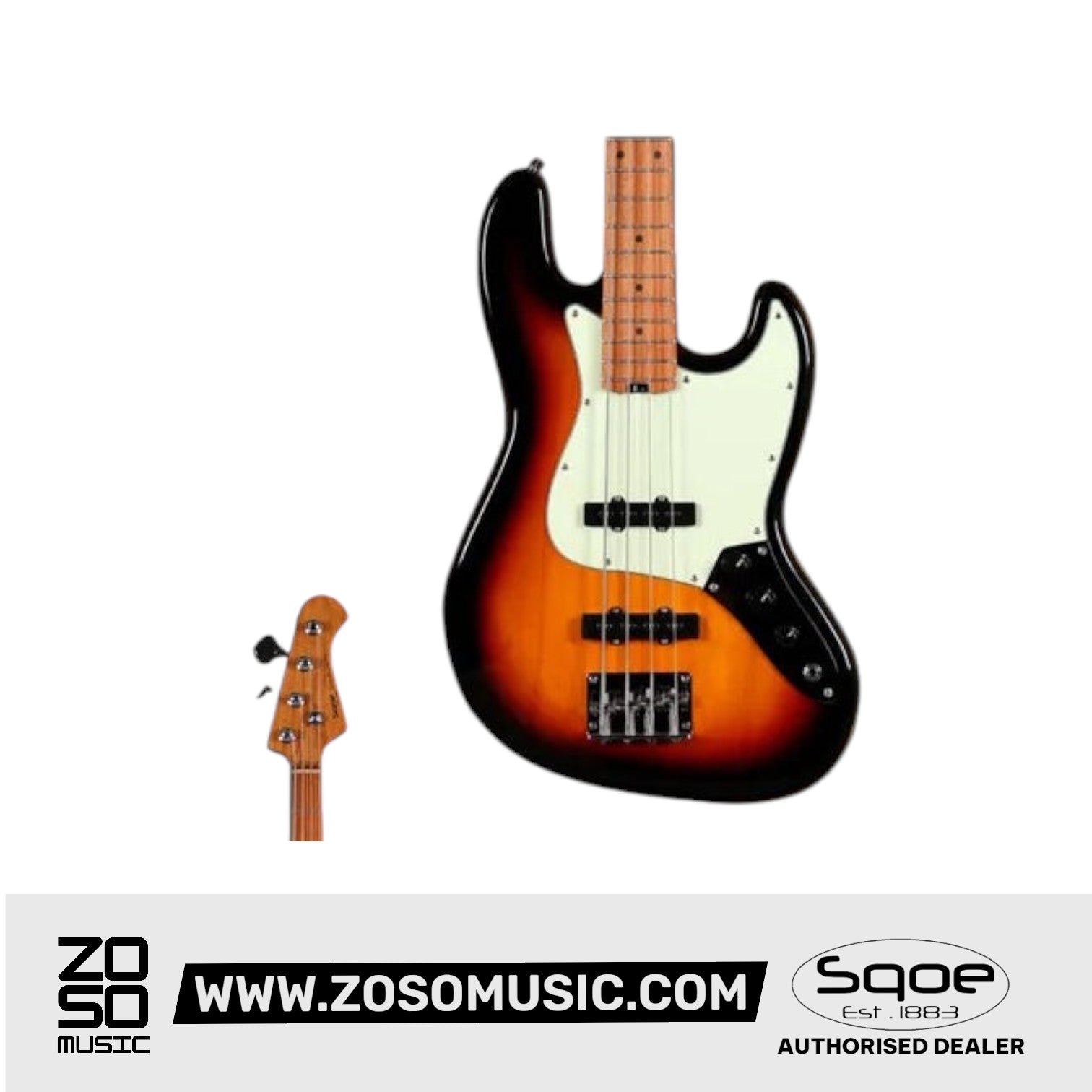SQOE SJB600 4-Strings Jazz Bass Guitar, Roasted Maple Neck, Rosewood Fretboard