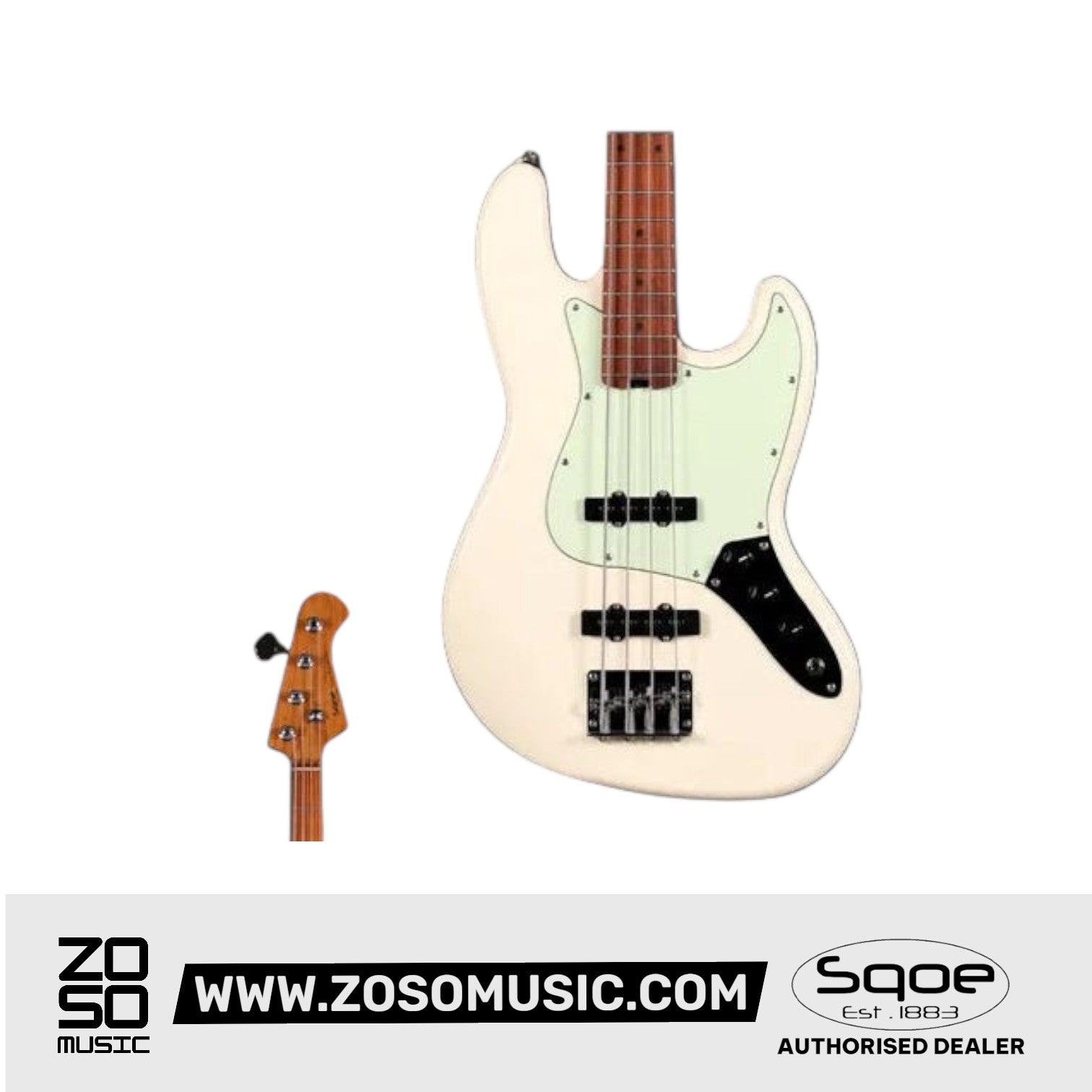 SQOE SJB600 4-Strings Jazz Bass Guitar, Roasted Maple Neck, Rosewood Fretboard