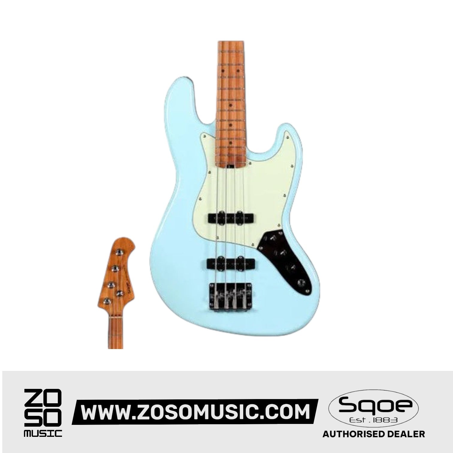 SQOE SJB600 4-Strings Jazz Bass Guitar, Roasted Maple Neck, Rosewood Fretboard