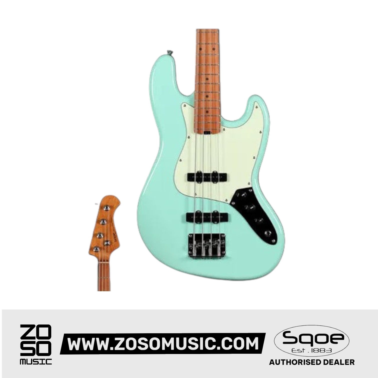 SQOE SJB600 4-Strings Jazz Bass Guitar, Roasted Maple Neck, Rosewood Fretboard