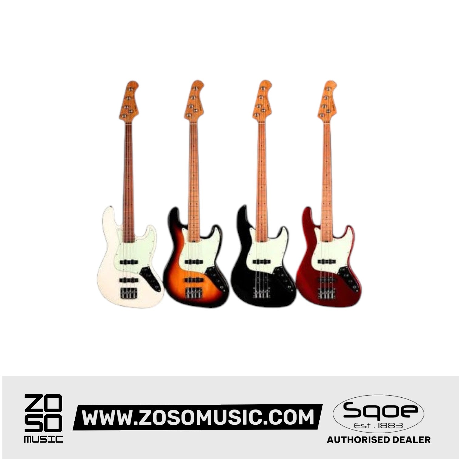 SQOE SJB600 4-Strings Jazz Bass Guitar, Roasted Maple Neck, Rosewood Fretboard | Zoso Music Sdn Bhd
