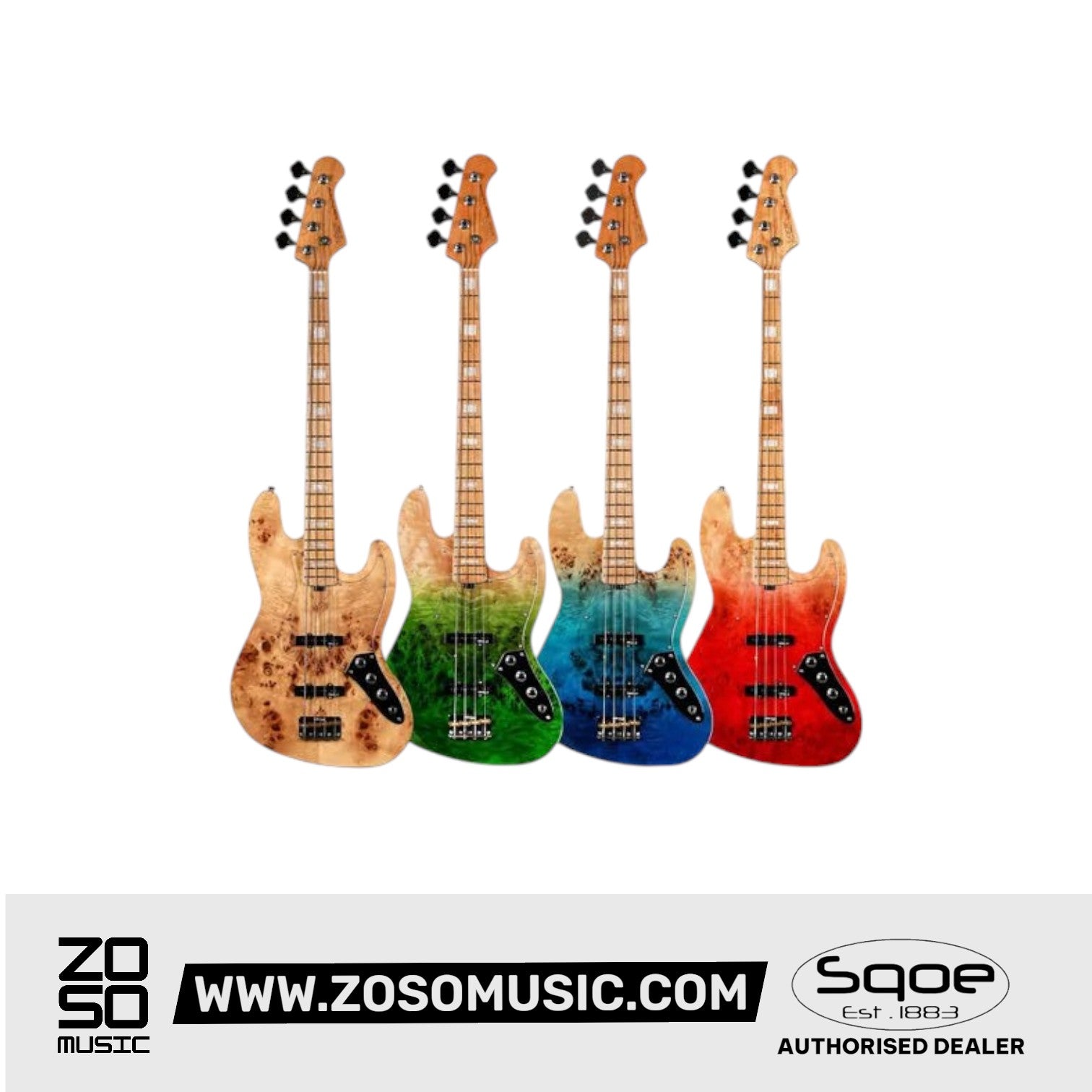 SQOE SJB700 Roasted Maple Series 4 string Jazz Bass Guitar | Zoso Music Sdn Bhd