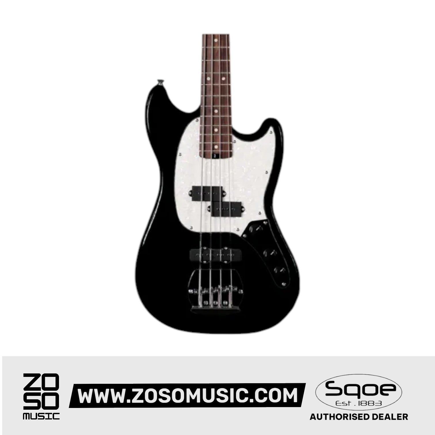 SQOE SJB400 Short Scale 4 String Jazz Bass Guitar, Roasted Maple Neck, Rosewood Fretboard