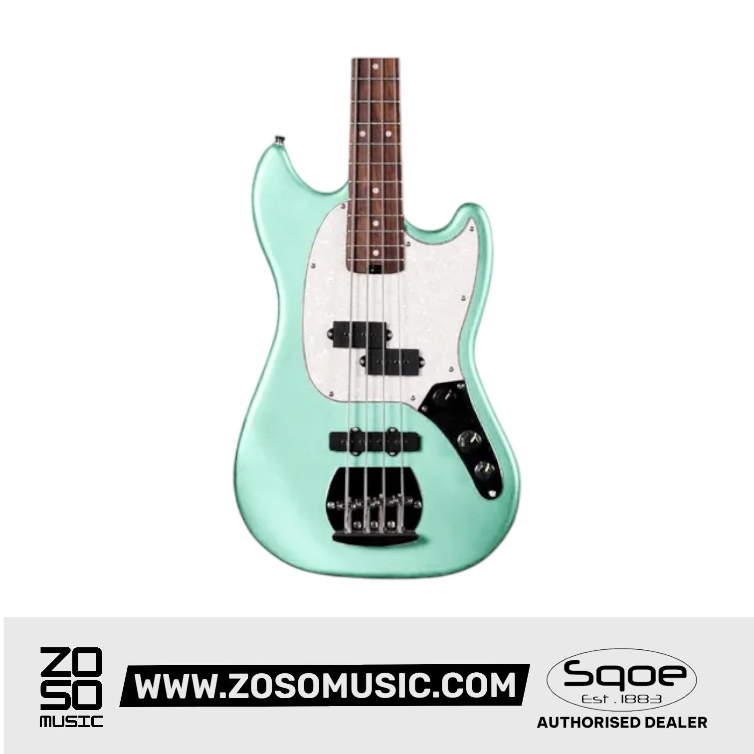 SQOE SJB400 Short Scale 4 String Jazz Bass Guitar, Roasted Maple Neck, Rosewood Fretboard