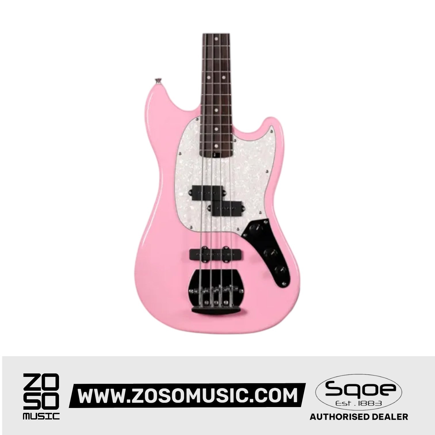 SQOE SJB400 Short Scale 4 String Jazz Bass Guitar, Roasted Maple Neck, Rosewood Fretboard