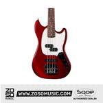 SQOE SJB400 Short Scale 4 String Jazz Bass Guitar, Roasted Maple Neck, Rosewood Fretboard