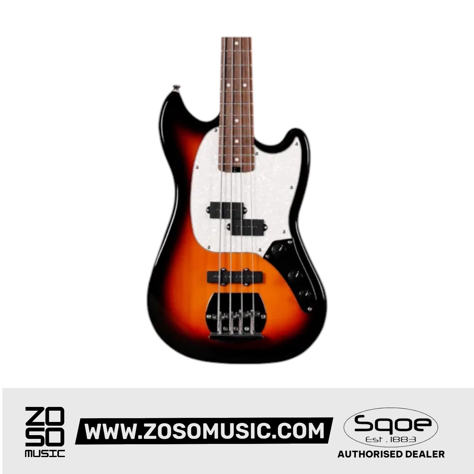 SQOE SJB400 Short Scale 4 String Jazz Bass Guitar, Roasted Maple Neck, Rosewood Fretboard