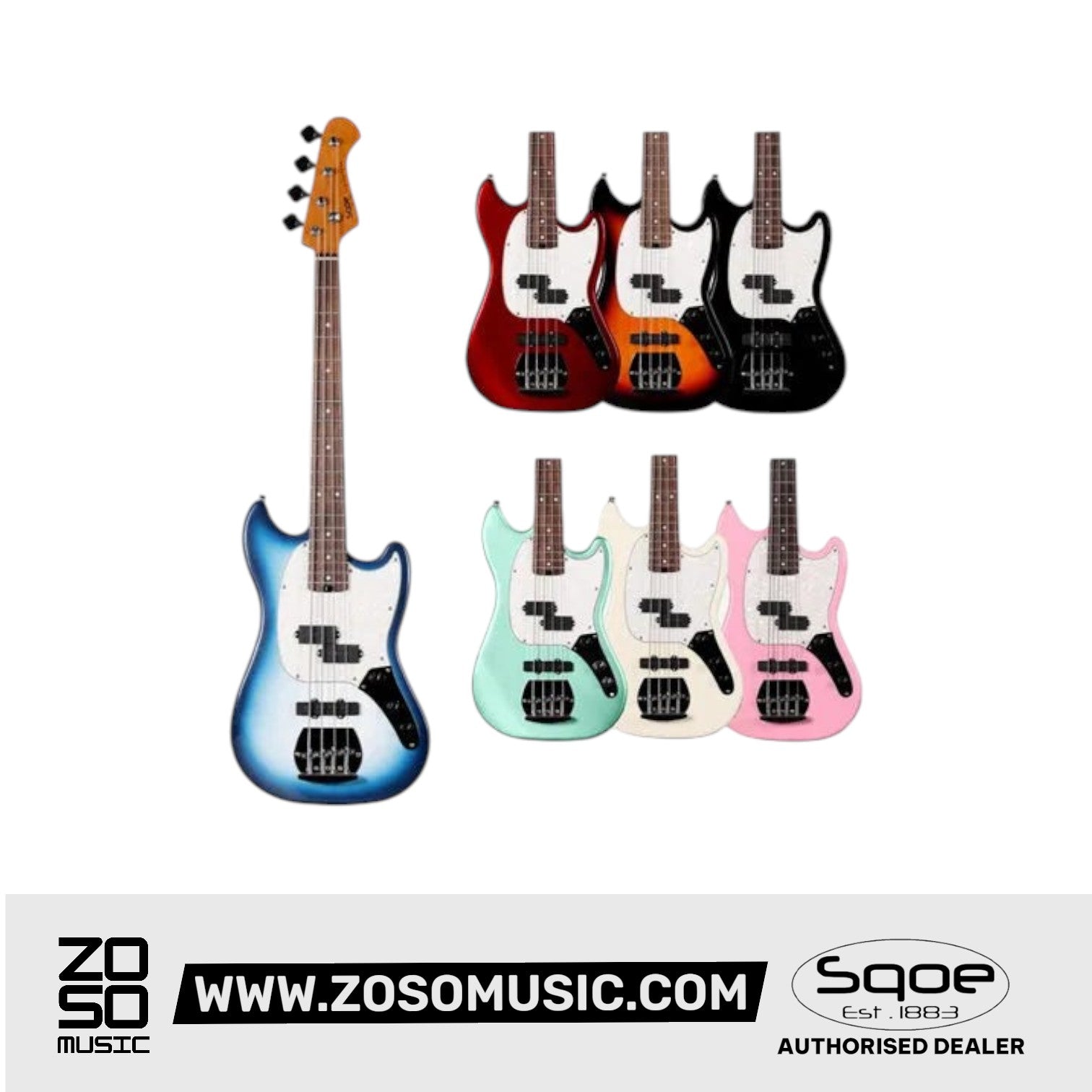 SQOE SJB400 Short Scale 4 String Jazz Bass Guitar, Roasted Maple Neck, Rosewood Fretboard | Zoso Music Sdn Bhd