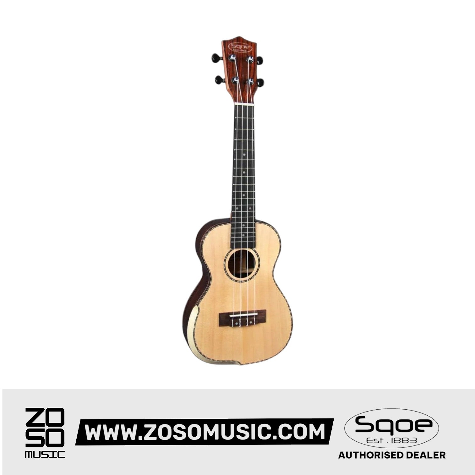 SQOE SQ-UK-453 , 24 inch Concert Solid Top Spruce & Rosewood Body Ukulele