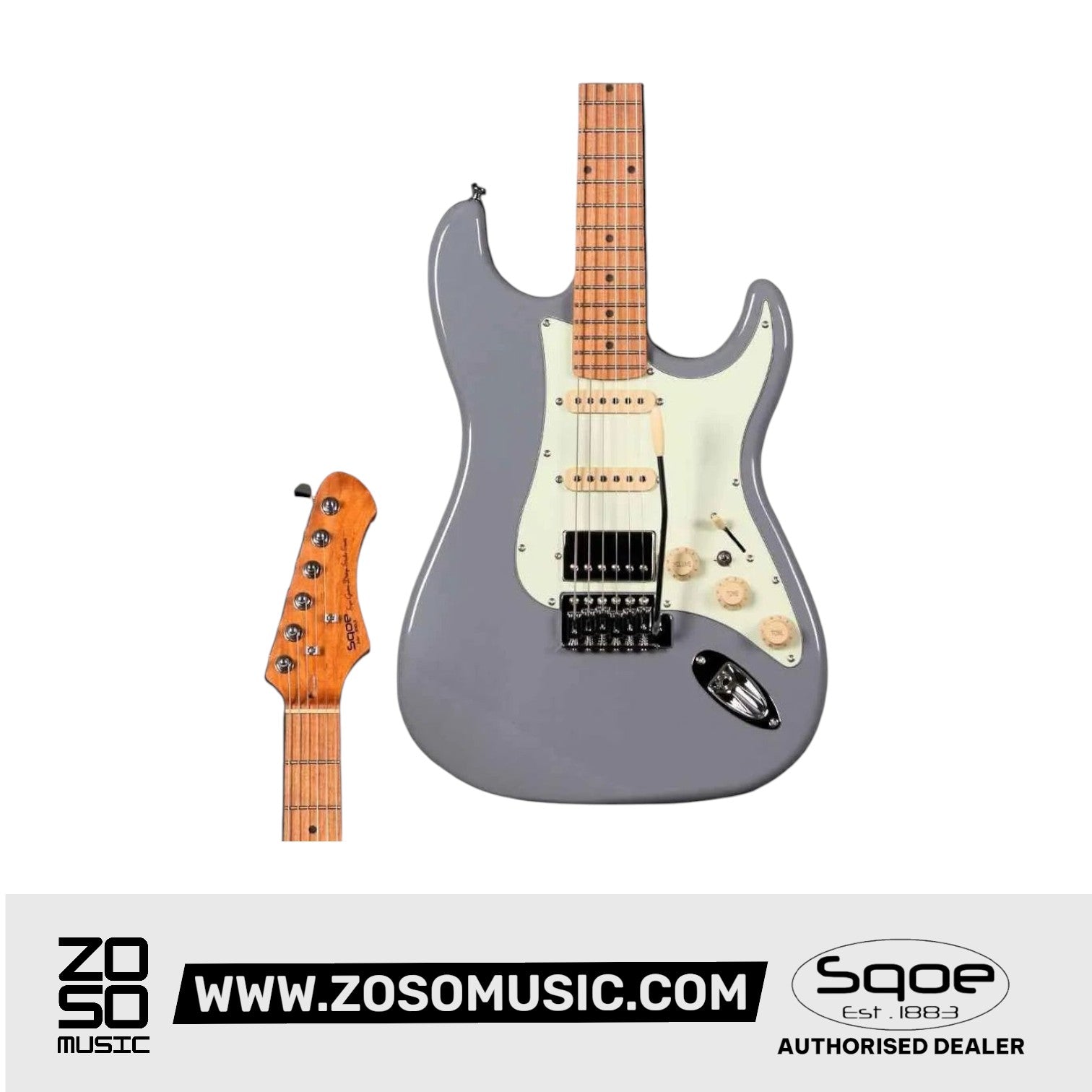 SQOE SEST600, METALLIC Stratocaster Body HSS Electric Guitar, Roasted Maple FB
