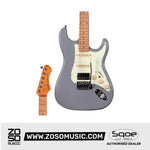 SQOE SEST600, METALLIC Stratocaster Body HSS Electric Guitar, Roasted Maple FB