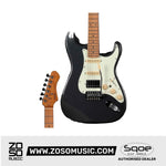 SQOE SEST600, METALLIC Stratocaster Body HSS Electric Guitar, Roasted Maple FB
