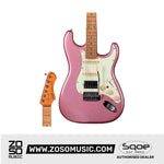 SQOE SEST600, METALLIC Stratocaster Body HSS Electric Guitar, Roasted Maple FB