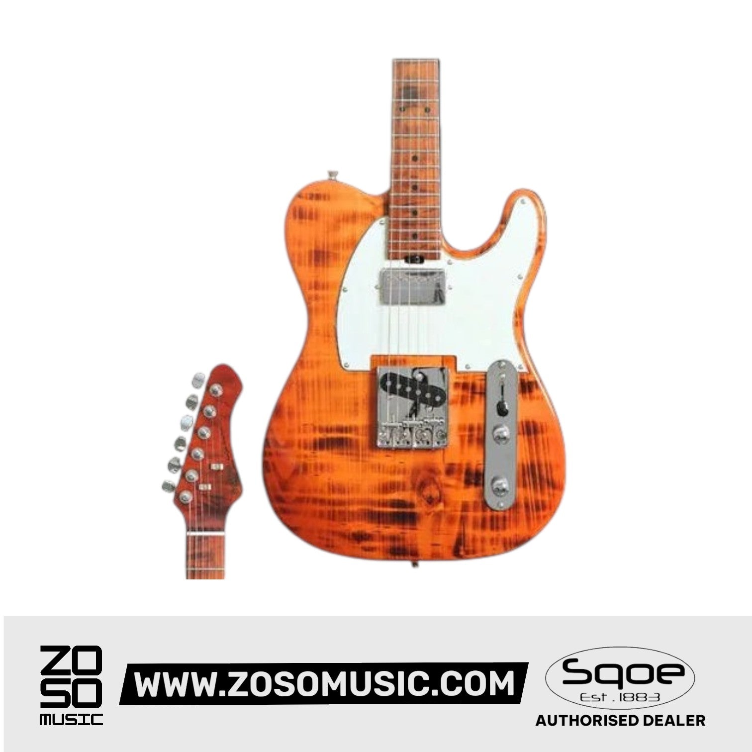 SQOE SETL980 Roasted Maple Series Telecaster Electric Guitar - Torched Natural | Zoso Music Sdn Bhd