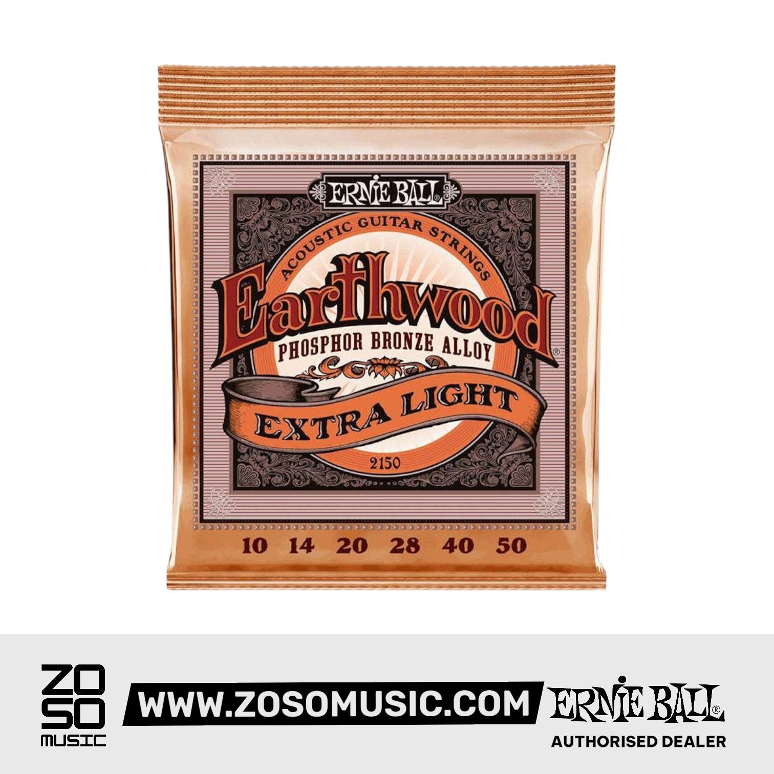 Ernie Ball Earthwood Extra Light Phosphor Bronze Acoustic Guitar Strings, 10-50 | Zoso Music Sdn Bhd