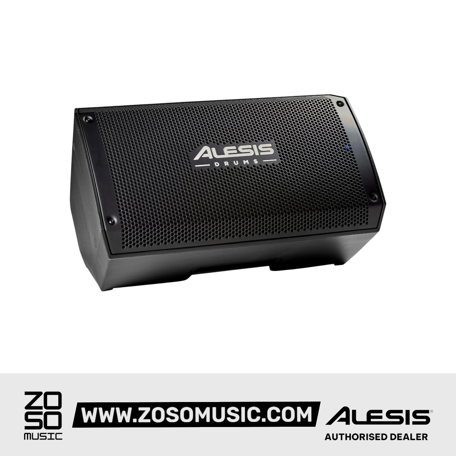 Zoso Music Alesis Strike Amp 8 MK2 drum amplifier with a black steel grille and rugged polypropylene enclosure