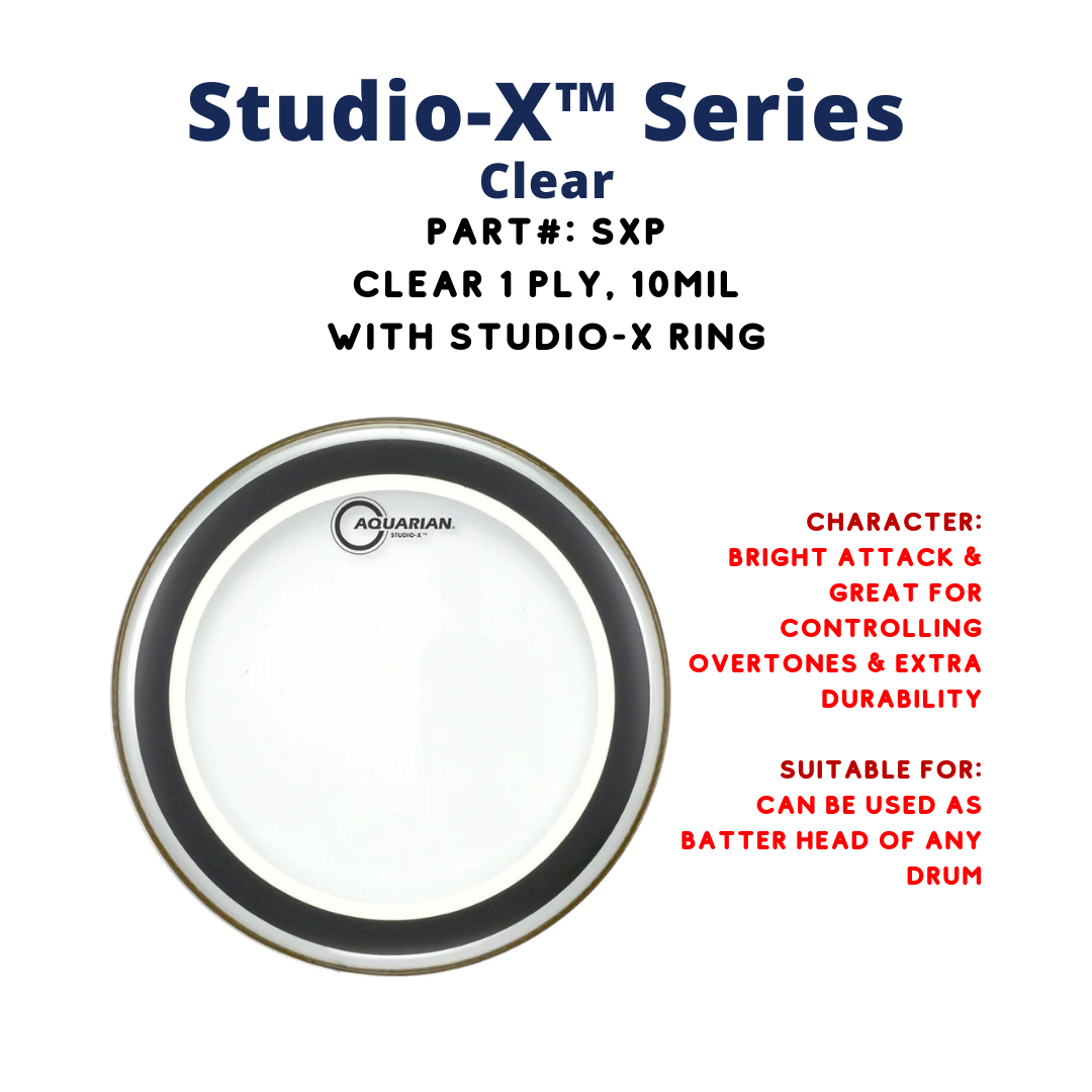Aquarian SX Studio X Clear 1ply 10mil with Ring Sticker Drum Head