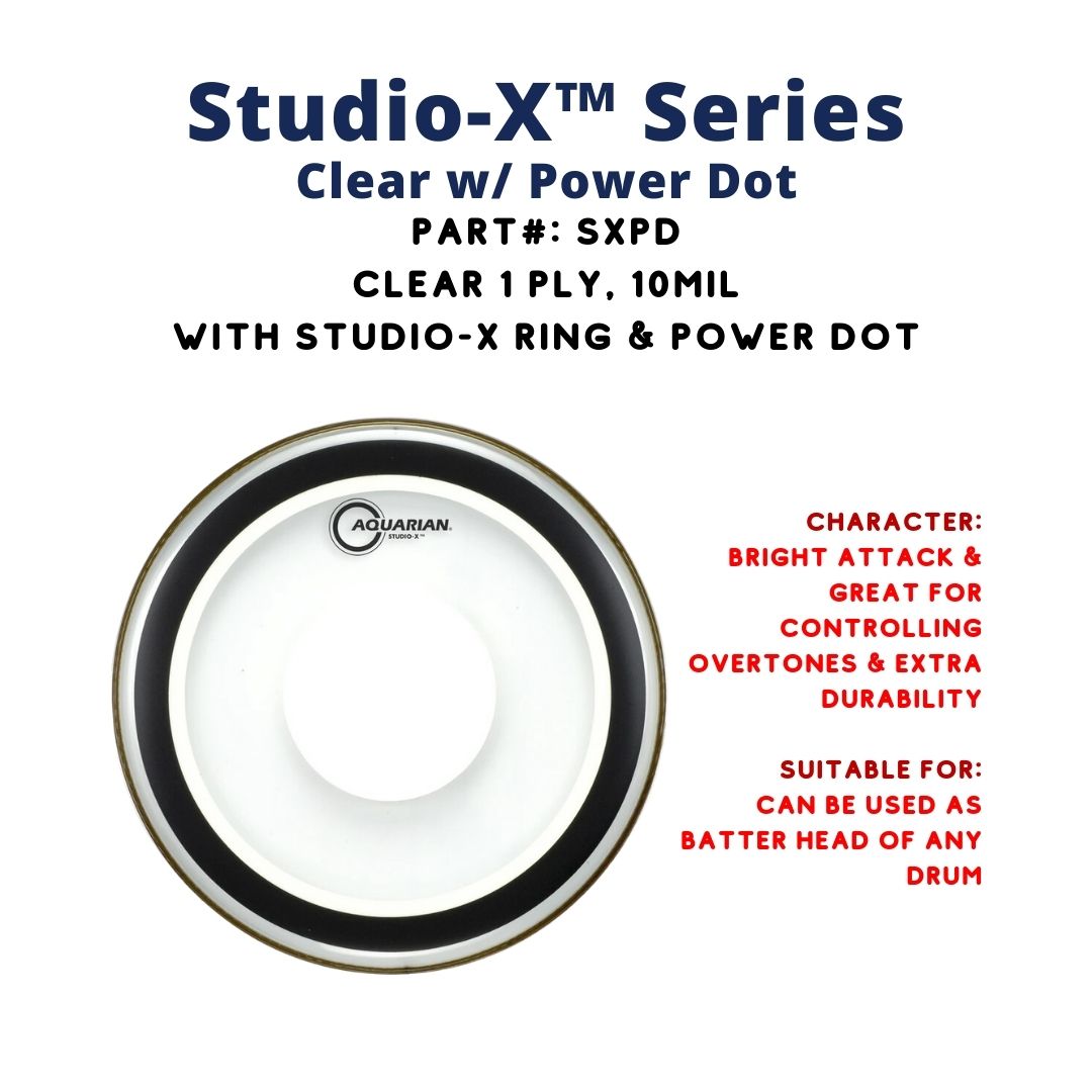 Aquarian SXPD Studio X Clear with Power Dot 1ply 10Mil with Ring Sticker Drum Head |  AQUARIAN |  DRUM HEAD |  Zoso Music