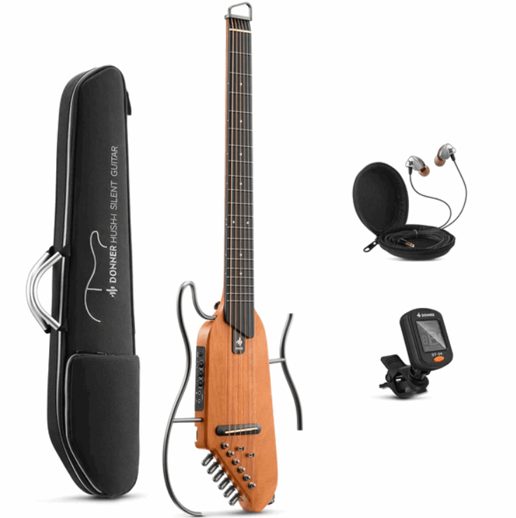 Donner HUSH-I Acoustic-Electric Guitar Kit for Travel Silent Practice - Mahogany