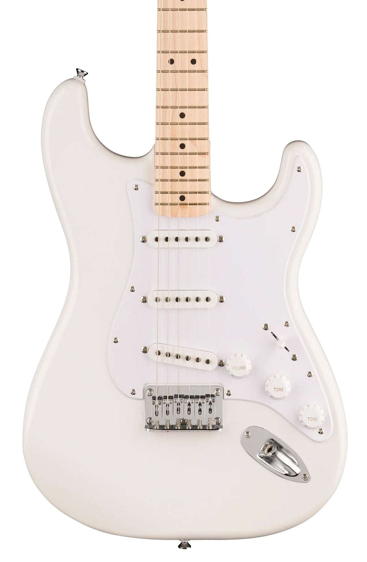 Squier Sonic Stratocaster HT Electric Guitar Bundle w/White Pickguard, Maple FB, Arctic White