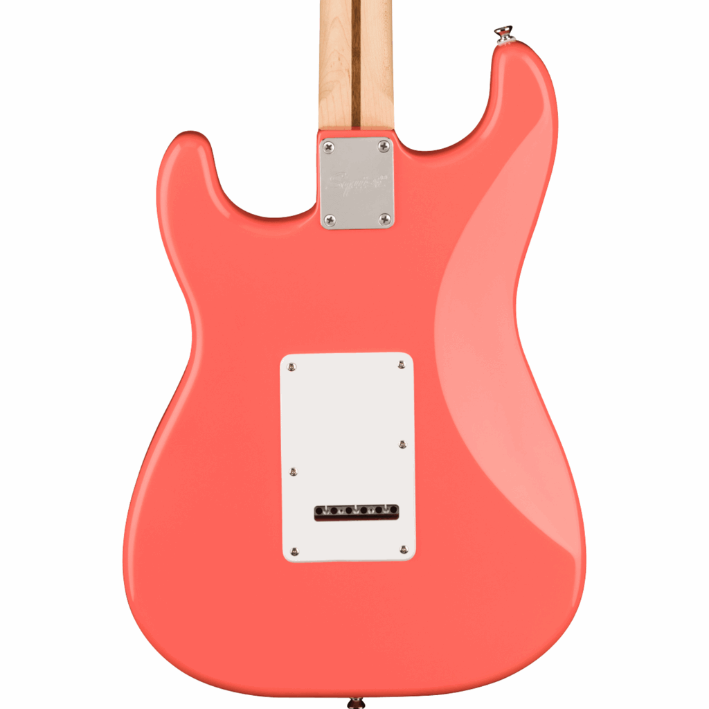 Squier Sonic Stratocaster HSS Electric Guitar Bundle w/White Pickguard, Maple FB, Tahitian Coral