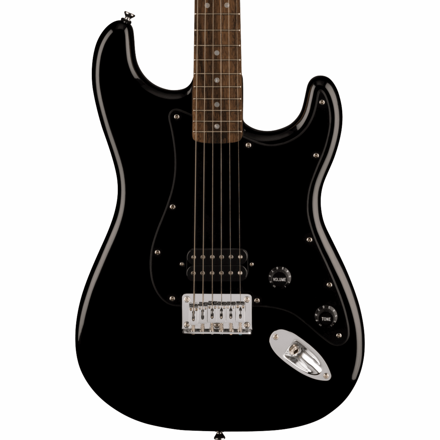 Squier Sonic Stratocaster HT H Electric Guitar Bundle w/Black Pickguard, Laurel FB, Black