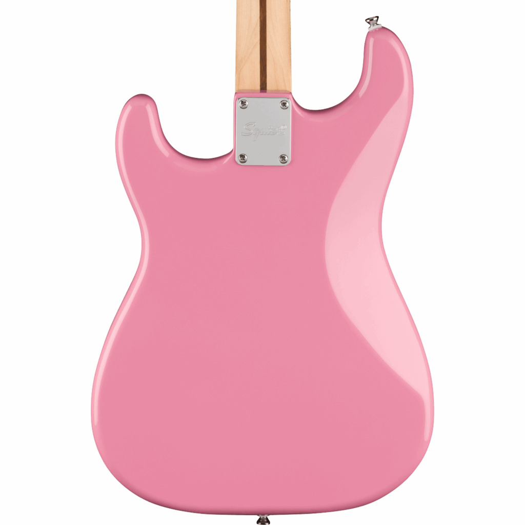 Squier Sonic Stratocaster HT H Electric Guitar Bundle w/White Pickguard, Maple FB, Flash Pink