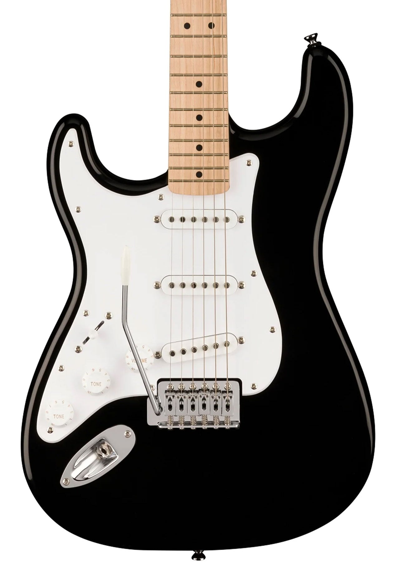 Squier Sonic Stratocaster Left-Handed Electric Guitar w/White Pickguard, Maple FB, Black