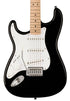 Squier Sonic Stratocaster Left-Handed Electric Guitar w/White Pickguard, Maple FB, Black |  SQUIER BY FENDER |  ELECTRIC GUITAR |  Zoso Music