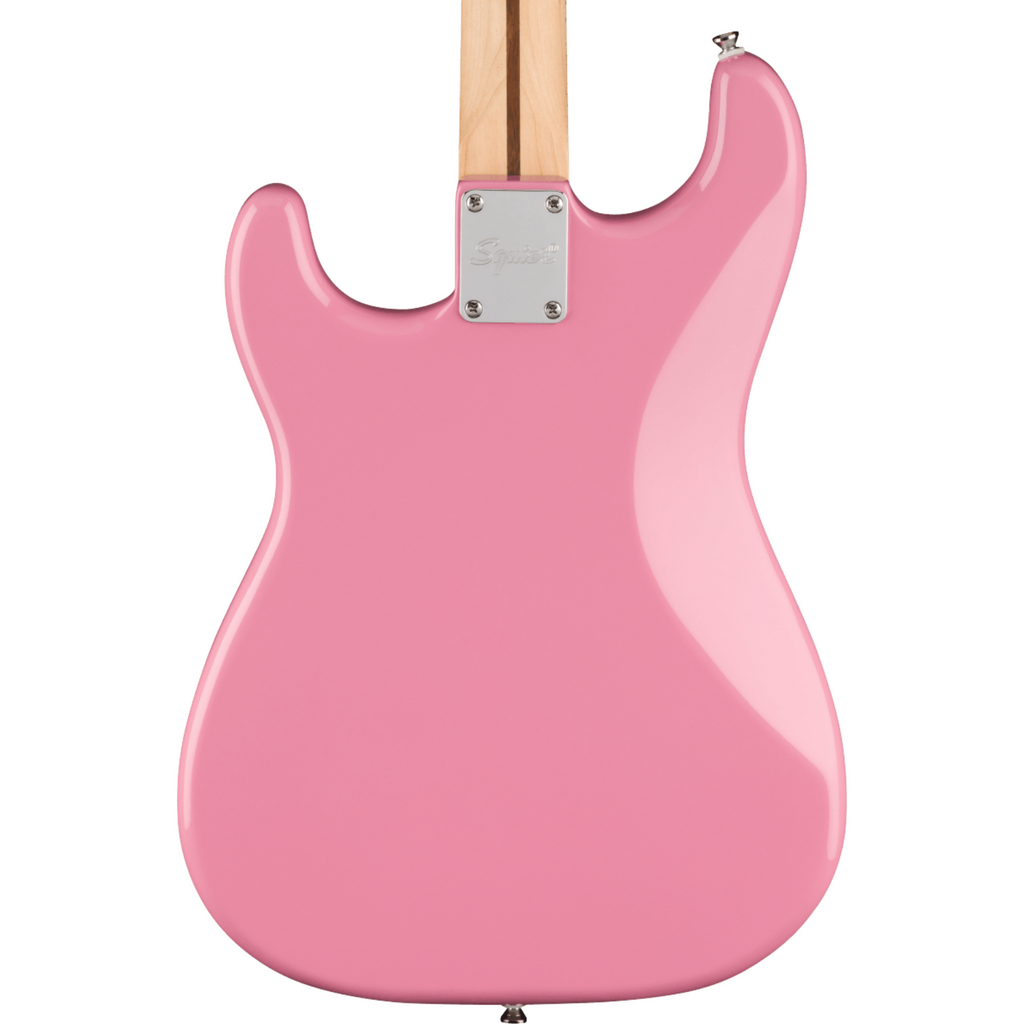 Squier Sonic Stratocaster HT H Electric Guitar Bundle w/White Pickguard, Maple FB, Flash Pink