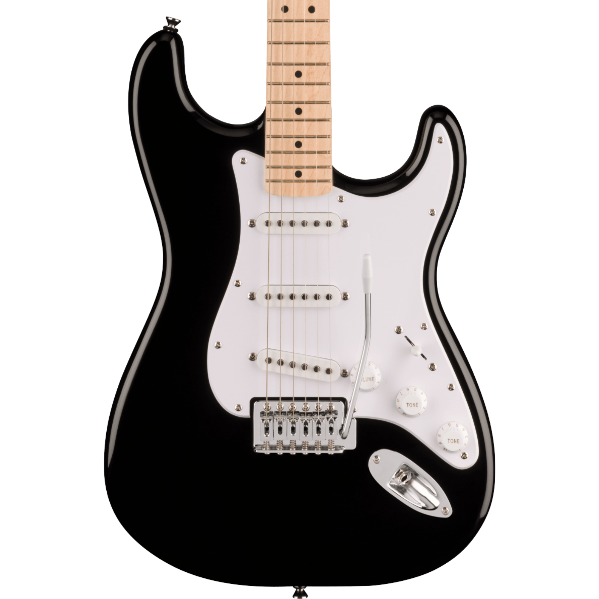 Squier Sonic Stratocaster Electric Guitar w/White Pickguard, Maple FB, Black