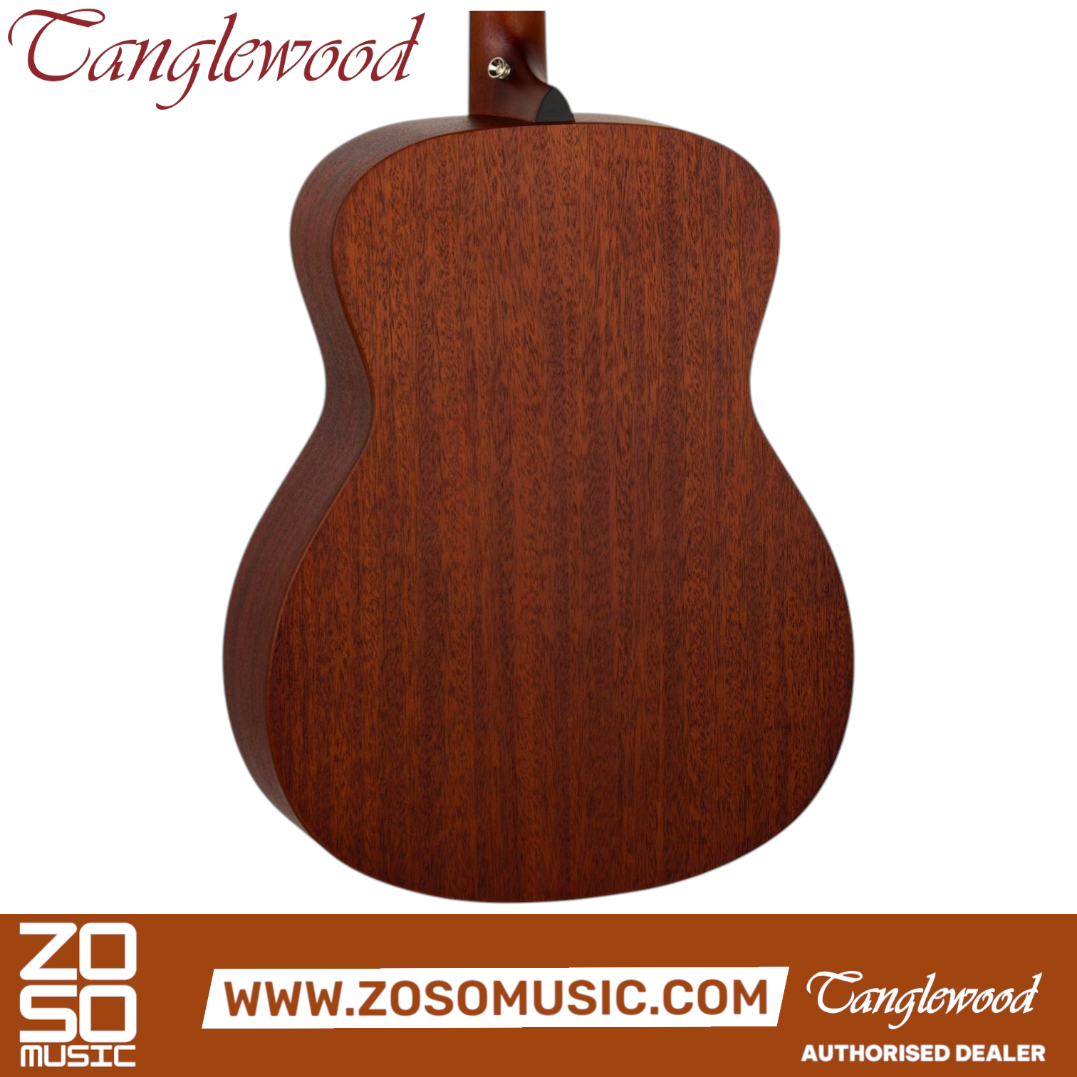 Zoso Music Tanglewood TC3 Crossroads folk acoustic guitar showing the mahogany back with a whiskey burst satin finish