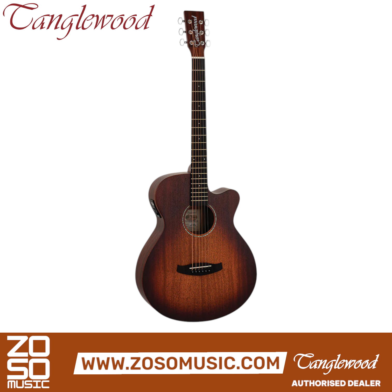 Zoso Music Tanglewood Crossroads Super Folk cutaway acoustic-electric guitar in whiskey burst satin mahogany finish