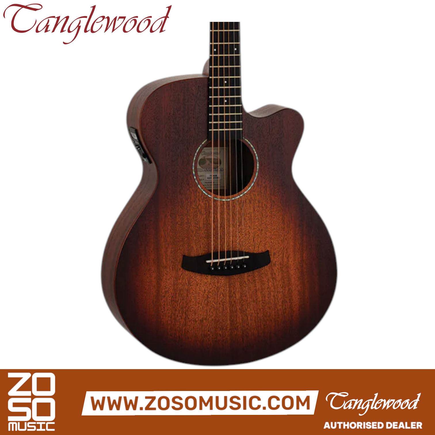 Zoso Music Tanglewood Crossroads Super Folk acoustic-electric guitar in whiskey burst satin mahogany finish