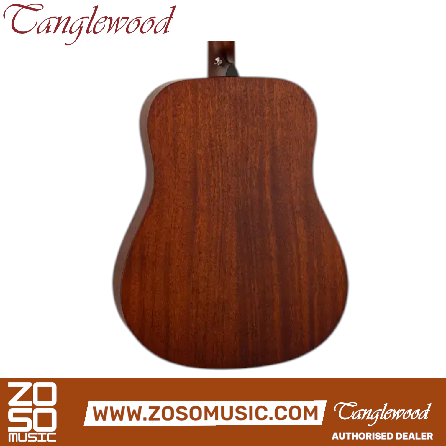 Zoso Music Tanglewood TC5 Crossroads dreadnought acoustic guitar back view showing mahogany wood grain finish