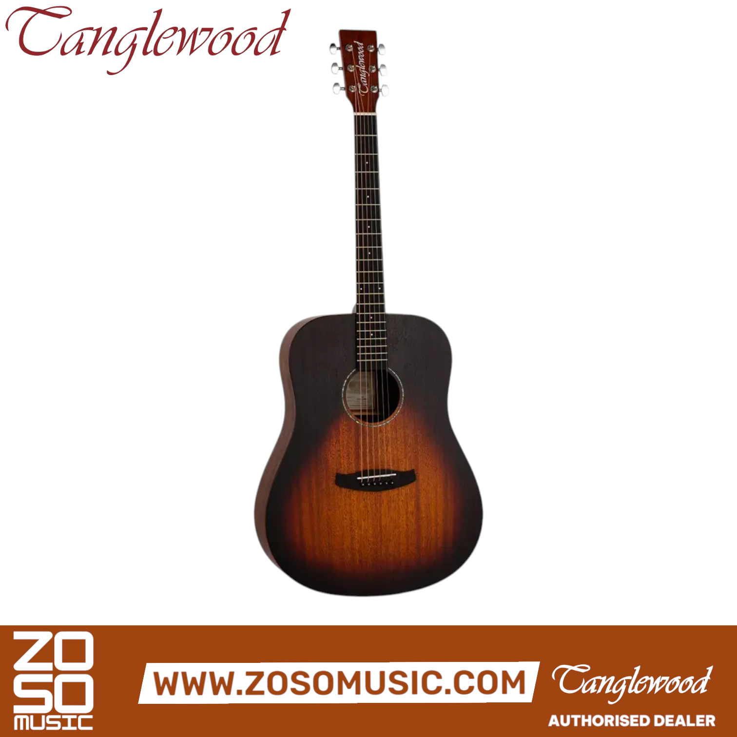 Zoso Music Tanglewood TC5 Crossroads dreadnought acoustic guitar in whiskey burst mahogany finish