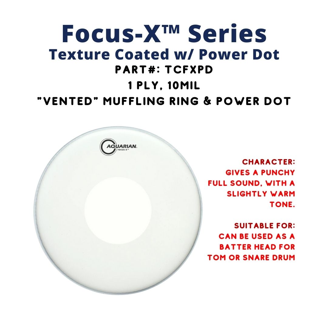 Aquarian TCFXPD Focus-X Texture Coated with Power Dot 1ply 10mil Drum Head |  AQUARIAN |  DRUM HEAD |  Zoso Music