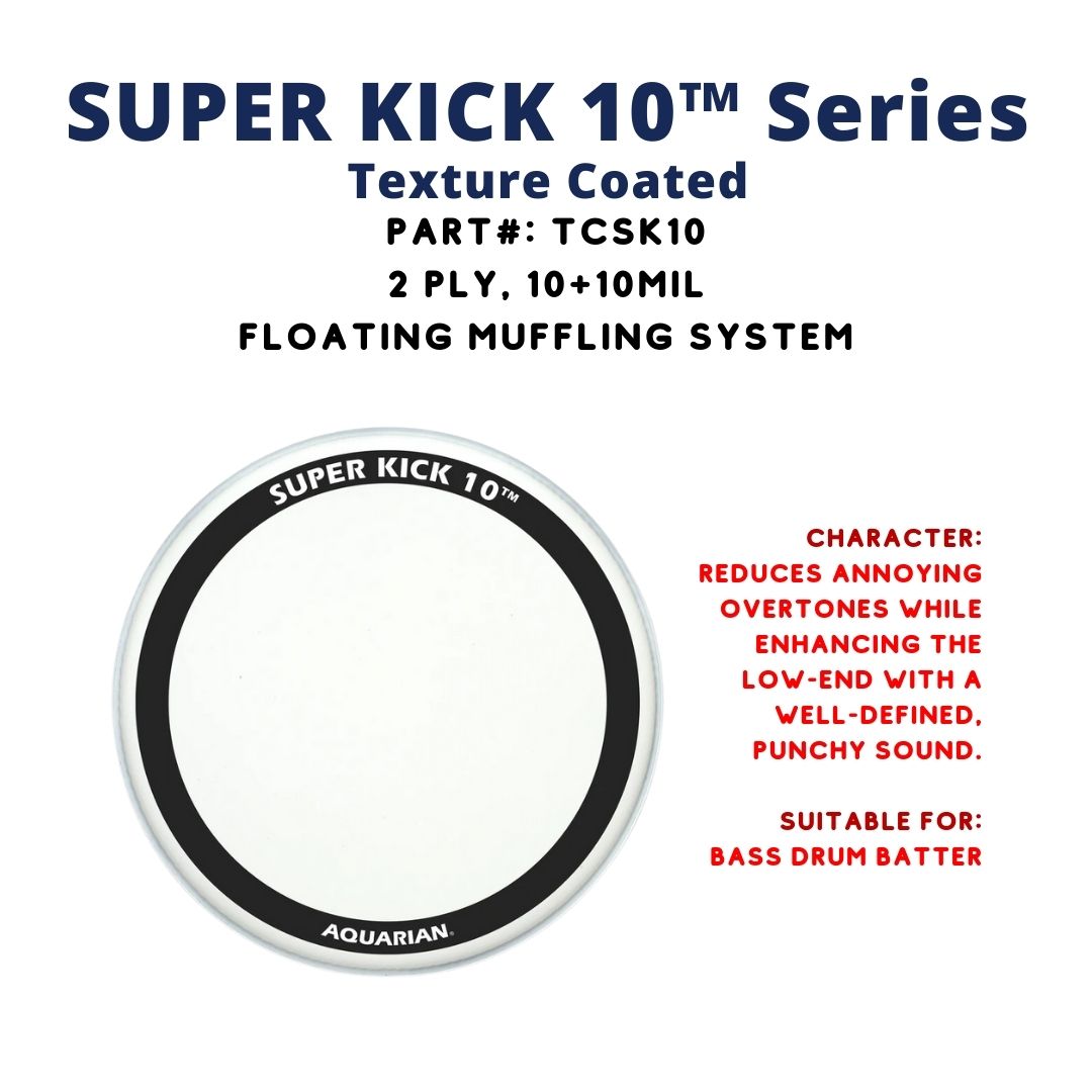 Aquarian TCSK10 Super Kick 10 Texture Coated 2ply 10+10mil Bass Drum Head |  AQUARIAN |  DRUM HEAD |  Zoso Music
