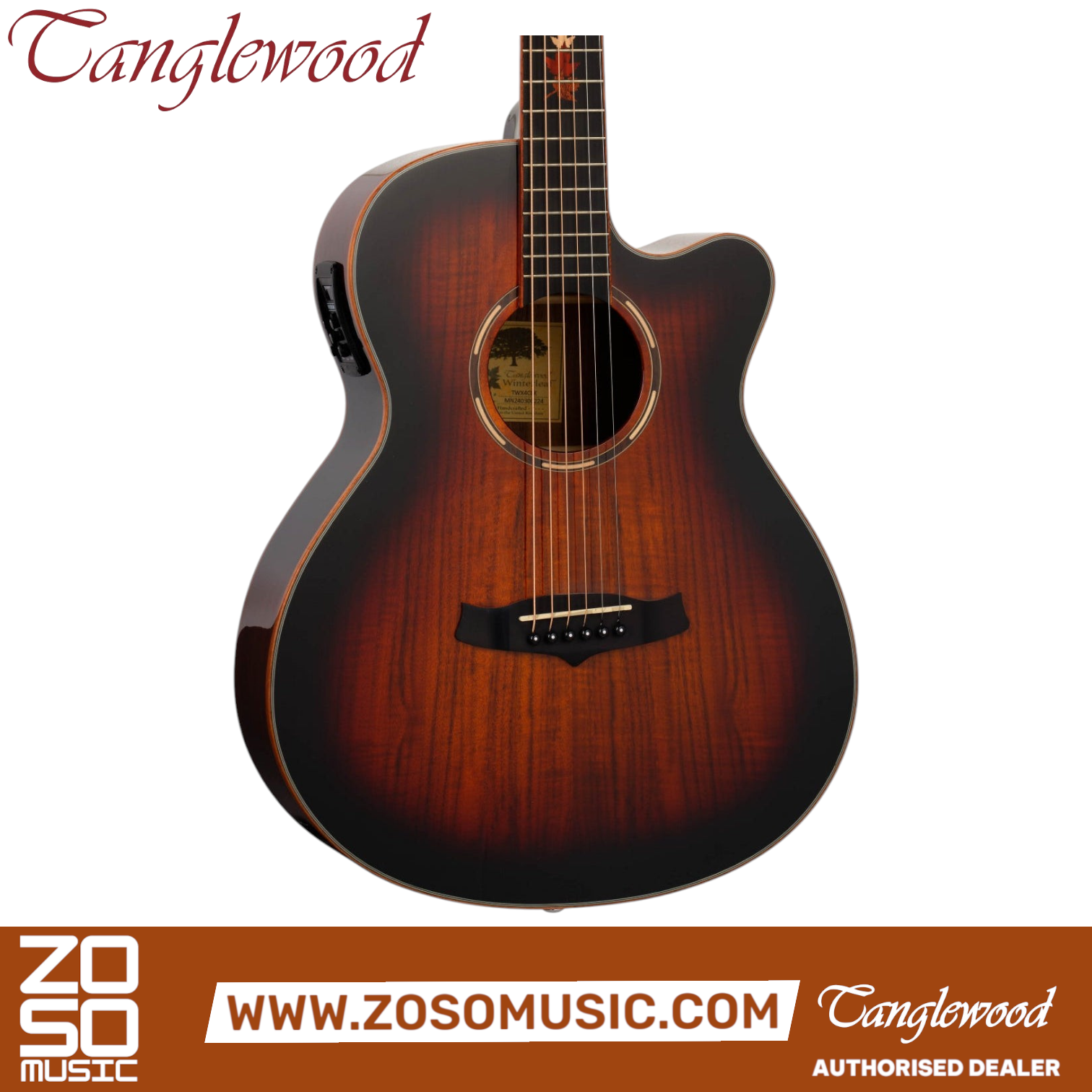 Zoso Music Tanglewood TWX4CEK electro acoustic guitar in Autumn Burst gloss with Koa body and cutaway design.