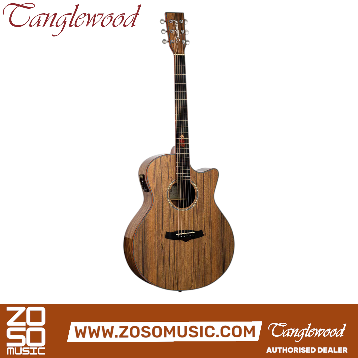 Zoso Music Tanglewood Winterleaf acoustic-electric guitar with figured black walnut body and venetian cutaway