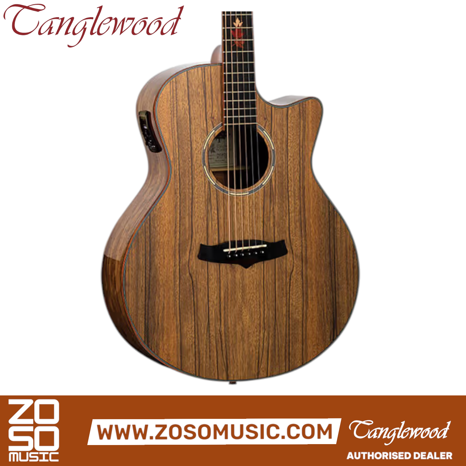 Zoso Music Tanglewood TWX6CEBW acoustic-electric guitar with figured black walnut top and venetian cutaway body
