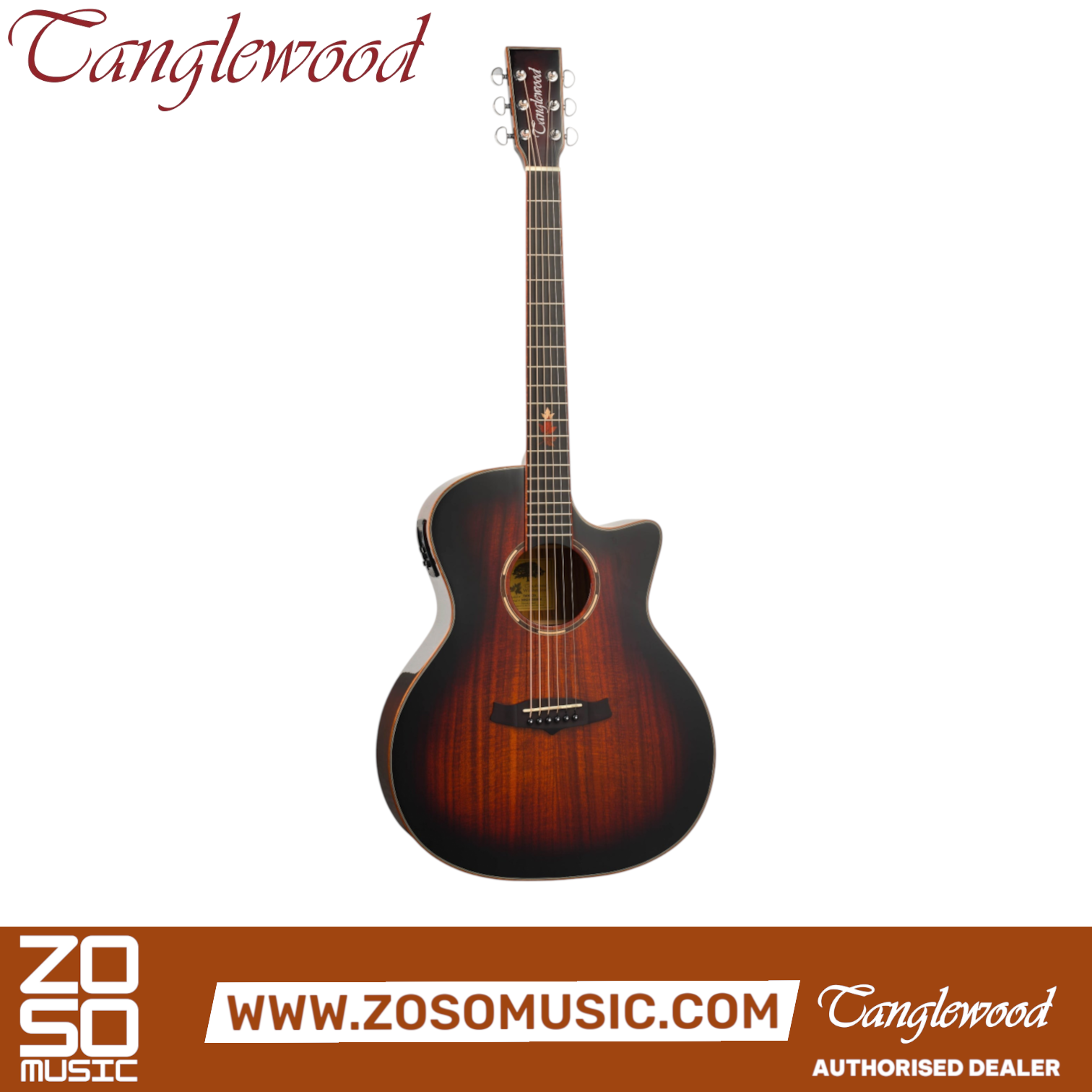 Zoso Music Tanglewood TWX6CEK acoustic guitar in Autumn Burst gloss with figured koa wood and Venetian cutaway