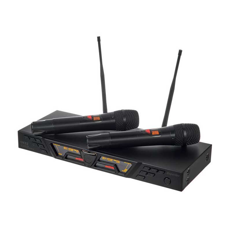 Superlux UK82 UHF wireless set, two hand held transmitters