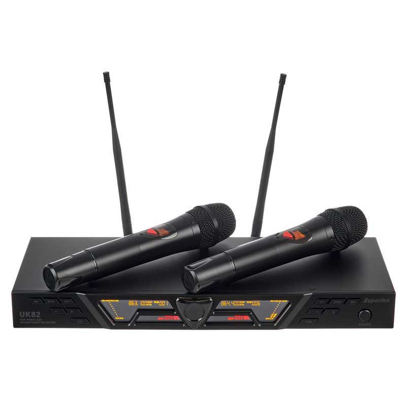 Superlux UK82 UHF wireless set, two hand held transmitters