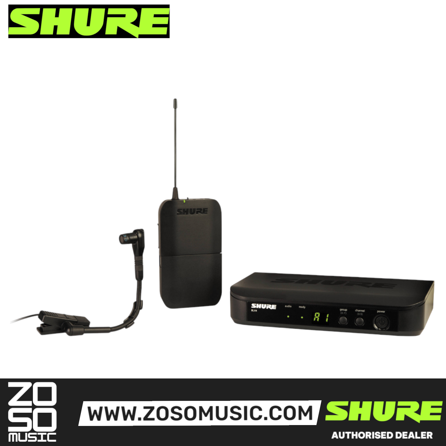 Shure BLX14/B98 Instrument Wireless System, BLX4 Receiver, BLX1 Bodypack Transmitter & Beta 98H/C Cardioid Condenser Microphone with Free Gator GM-1W Wireless Bag, SHURE, WIRELESS MICROPHONE SYSTEM, shure-wireless-microphone-system-blx14-b98, ZOSO MUSIC SDN BHD
