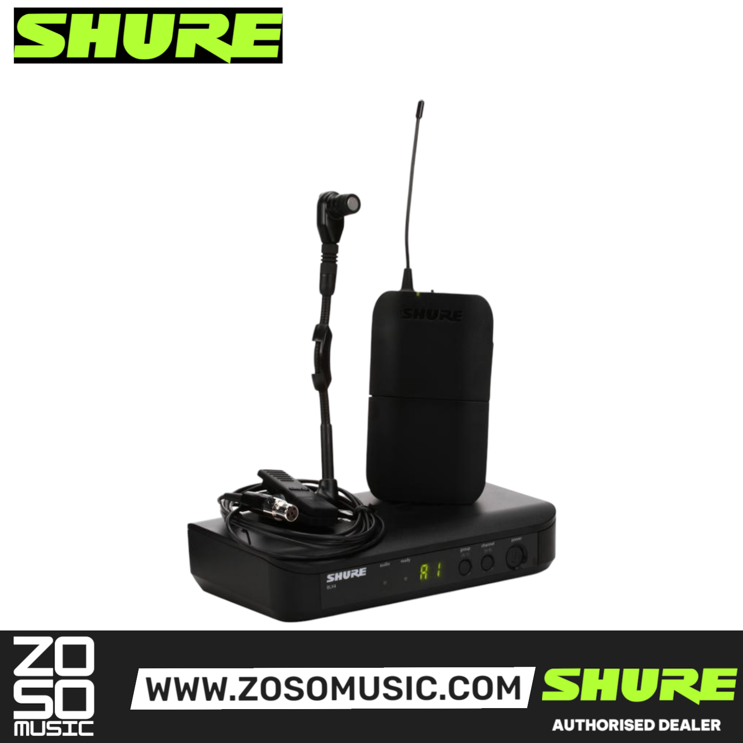 Shure BLX14/B98 Instrument Wireless System, BLX4 Receiver, BLX1 Bodypack Transmitter & Beta 98H/C Cardioid Condenser Microphone with Free Gator GM-1W Wireless Bag, SHURE, WIRELESS MICROPHONE SYSTEM, shure-wireless-microphone-system-blx14-b98, ZOSO MUSIC SDN BHD