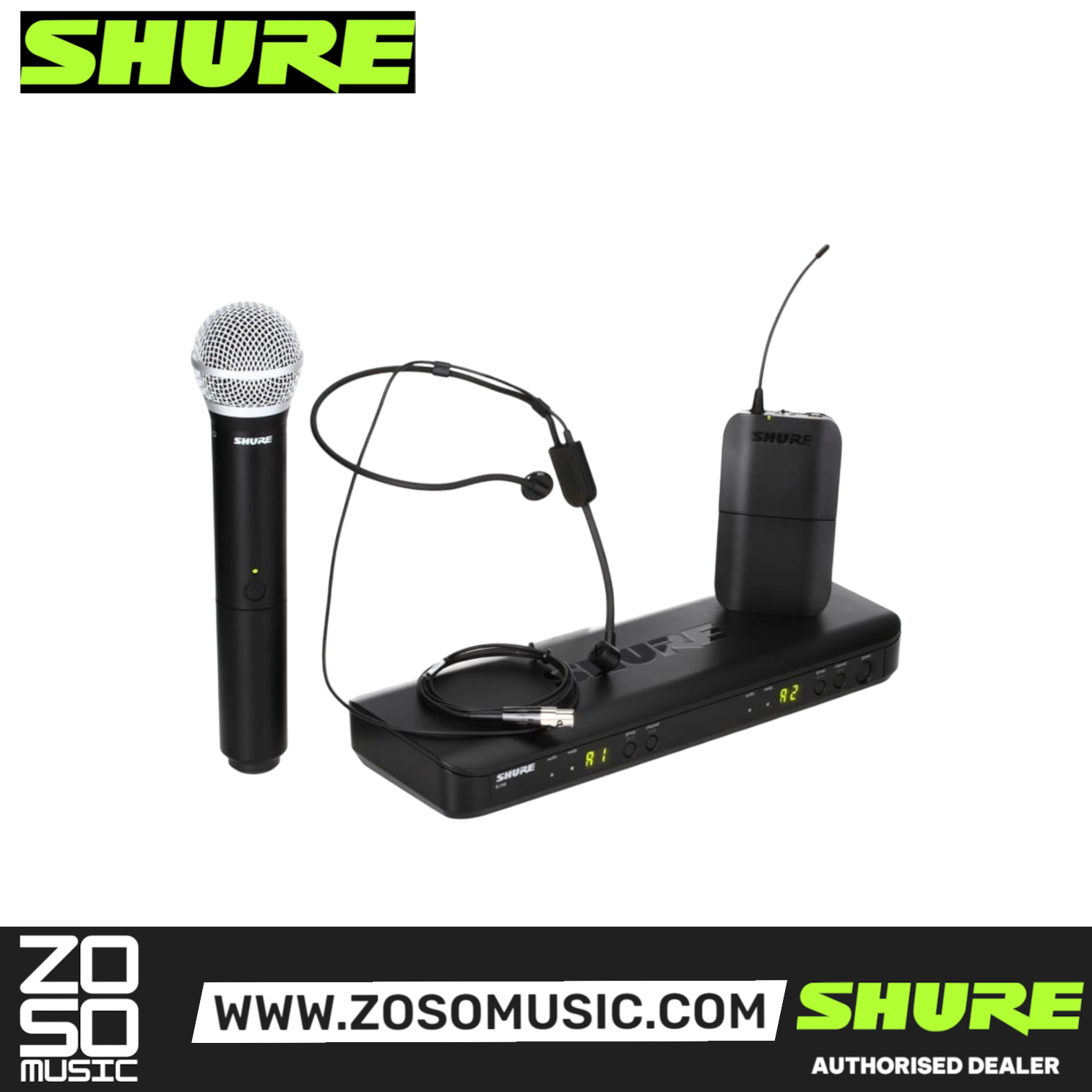 Shure BLX1288/P31 Dual Channel Combo Wireless System, BLX88 Receiver, BLX1 Bodypack Transmitter, BLX2/PG58 Handheld Cardioid Dynamic Mic & PG31 Cardioid Condenser Headset Mic with Free Gator , SHURE, WIRELESS MICROPHONE SYSTEM, shure-wireless-microphone-system-blx1288-p31, ZOSO MUSIC SDN BHD