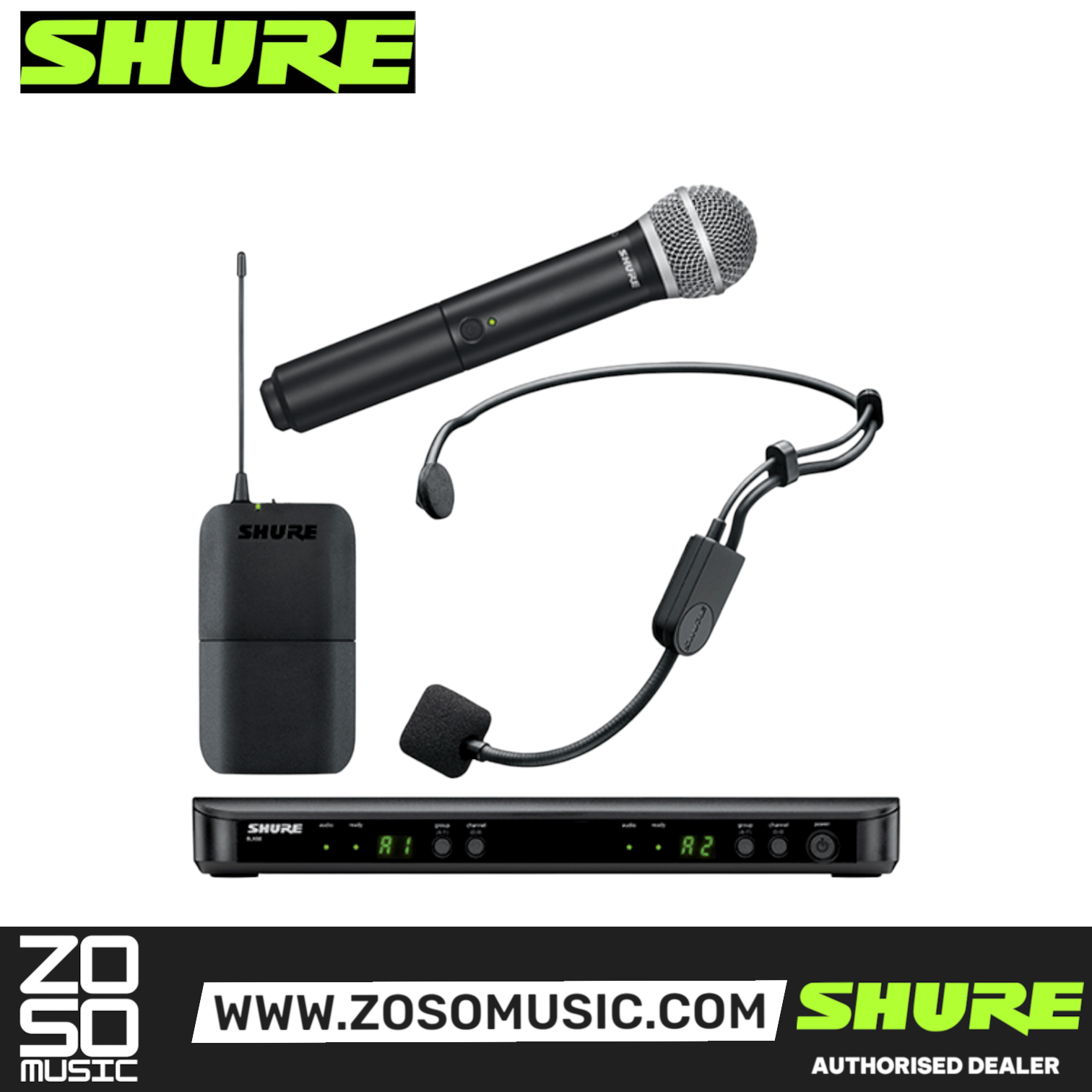 Shure BLX1288/P31 Dual Channel Combo Wireless System, BLX88 Receiver, BLX1 Bodypack Transmitter, BLX2/PG58 Handheld Cardioid Dynamic Mic & PG31 Cardioid Condenser Headset Mic with Free Gator , SHURE, WIRELESS MICROPHONE SYSTEM, shure-wireless-microphone-system-blx1288-p31, ZOSO MUSIC SDN BHD